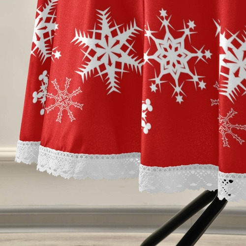 Suabo Mantel Redondo De Copo De Nieve Rojo De Navidad, Funda