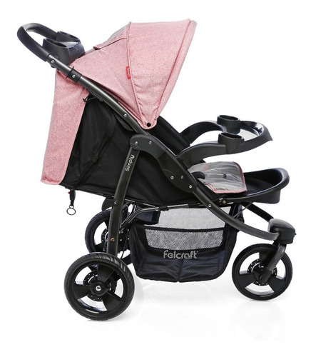 Cochecito Bebe Jogger 3 Ruedas Asiento Reclinable Y Canasto Color Rosa Color del chasis Negro