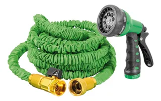 Manguera Expandible De 5 A 15 Metros Con Aspersor Lion Tools Color Verde