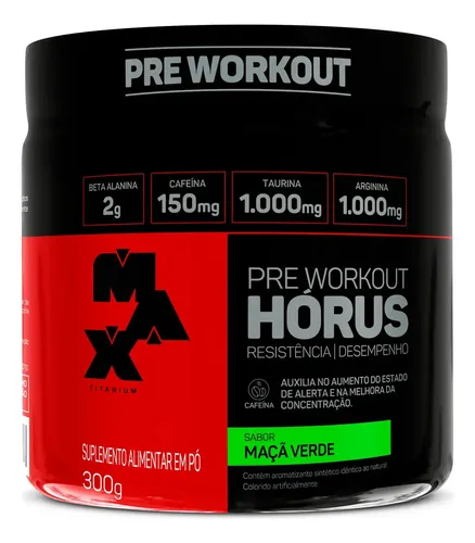 Pre Treino 300g Max Titanium Horus Suplemento em Pó Sabor Maçã verde