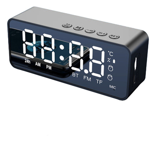 Reloj Despertador Digital Con Altavoz Bt, Espejo Led Con Dob