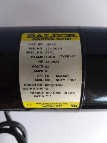 Imagen 3 de 3 de Moto Reductor Gp7423 Baldor 0.13 Hp