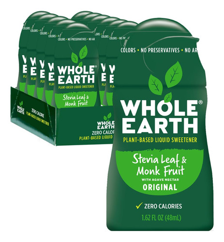 Edulcorante Líquido Whole Earth Stevia Y Monk Fruit 48 Ml 12
