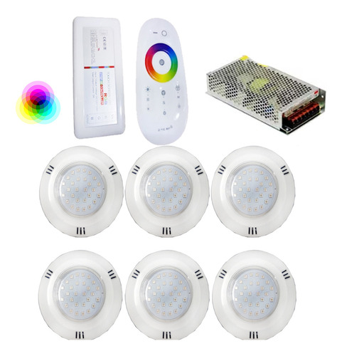 Kit 06 Refletor Led Piscina Hiper Led 15w Abs Rgb Rosca