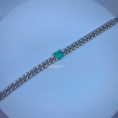 Pulseira Elos Cravejados Esmeralda Colombiana Fusion Ródio