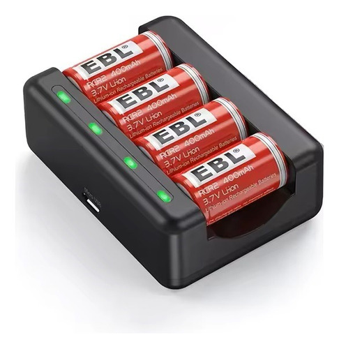 4 Baterías Ebl Rcr2 15270 3.7v Li-ion 400 Mah + Cargador