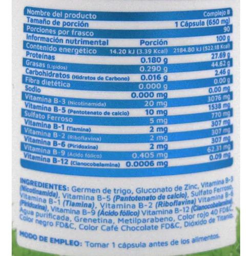 Complejo B Vidanat 90 Cápsulas Sabor Sin Sabor