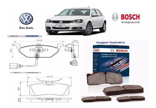 Kit Pastilha Freio Dianteira + Tras. Bosch Vw Golf 1.6 2010