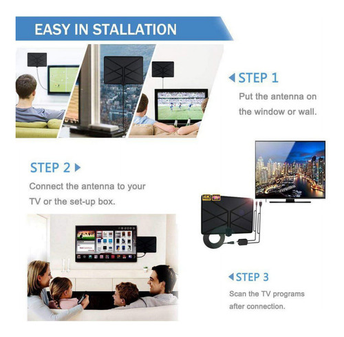 Antena De Tv Digital Para Interiores De 4k Con Amplificador,