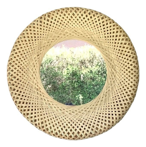 Espejo Circular Diseño Fibras Naturales, Bamboo Importado