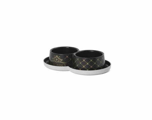 Imagen 3 de 4 de Plato Perro Gato Doble Anti-hormiga Luxury 2x350ml Negro
