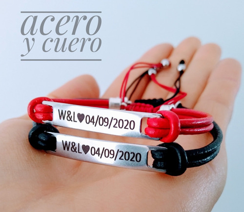 Pulseras De Cuero Para Parejas, Plaquitas Personalizadas