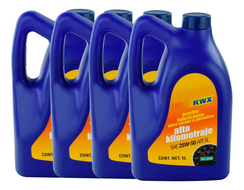 Aceite Multigrado 25w50 Alto Kilometraje 5 L Kwx Caja C/4 Pz