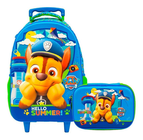 Mochila Rodinhas Chase + Estojo Box Paw Patrol 3d - Xeryus