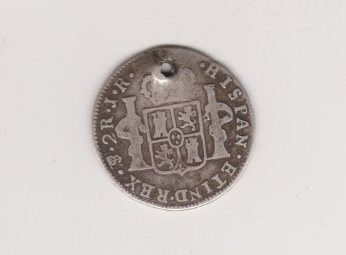 Moneda Potosi 2 Reales Año 1775 Plata Buena + Perforada (Usado)