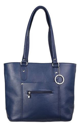 Bolsa Mujer Piel Genuina Vacuno Grande Al Hombro 7142-44 Color Azul Marino