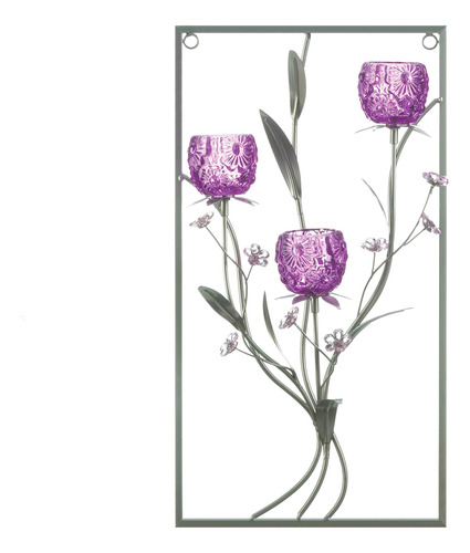 Aplique De Pared De Tres Velas Con Flor Magenta De 16.75 Pul