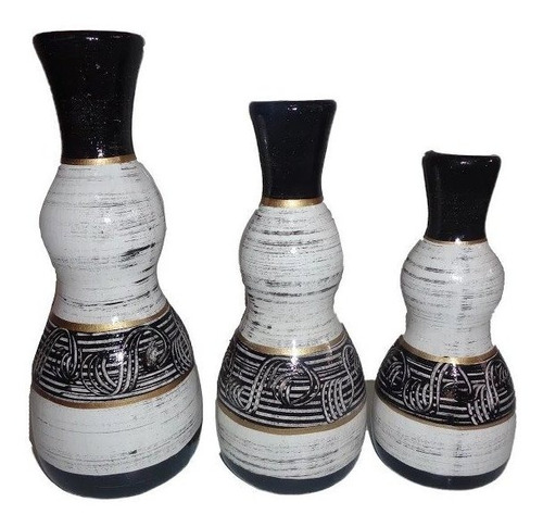 Trio De Vasos Decorativo De Cerâmica Lindas Peças Decraçâo