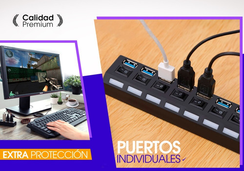 Imagen 5 de 10 de Hub Usb 3.0 Multiplicador 7 Teclas Led 5 Gbps + Fuente 5v