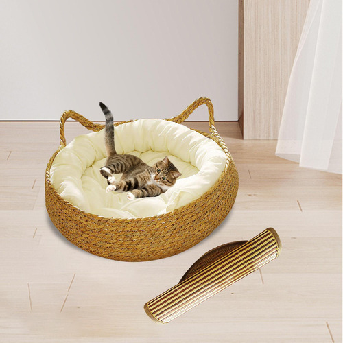 Cesta Para Cama Para Gatos, Rascador Almohada Blanca 43x14cm