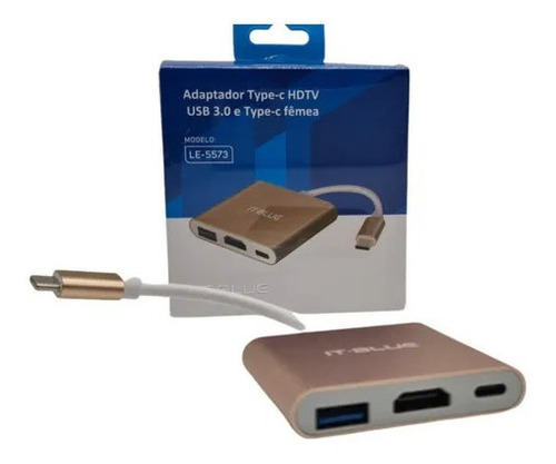 Imagem 2 de 3 de Adaptador Tipo-c 3 Em 1 Hdtv/usb 3.0 E Tipo-c Femea It-blue