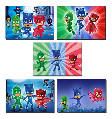 Kit 5 Cuadros Infantil, Niños, Pj Masks, 38x26cm C/u 