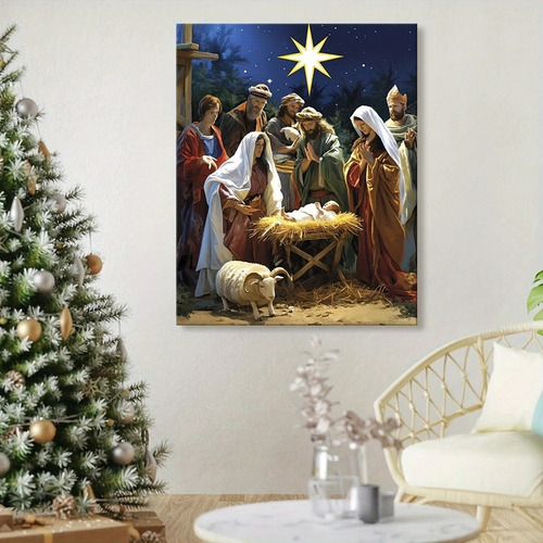Pintura Por Números Diy Nacimiento 50 X 40 Blanco