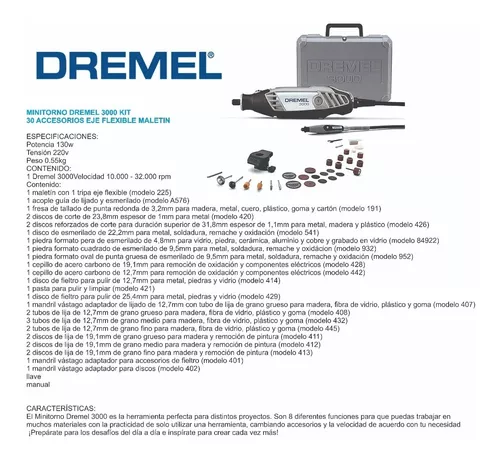 MINITORNO DREMEL 3000 + 30 ACCESORIOS MALETIN CON FLEXIBLE