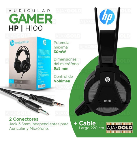 Imagen 8 de 9 de Auricular Gamer Hp H100 Pc Notebook Microfono X2 Jack Indep.