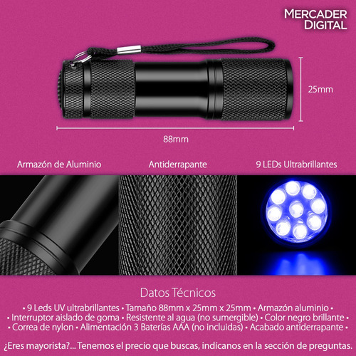 5 Pz Linterna Uv Lámpara Luz Led Negra Ultravioleta Billetes