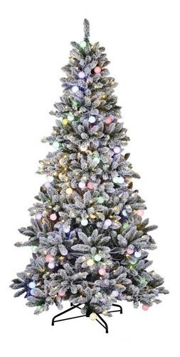 Árbol De Navidad Nevado Confetti De 2.28m Con Luces Led Color Verde