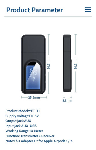 Transmisor Y Receptor Bluetooth Usb V5.0 Tv Aux / Rx - Tx