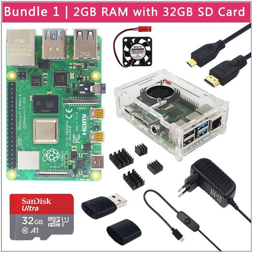 Raspberry Pi 4 Modelo B, 2gb Ram + Funda + Ventilador+ Disip
