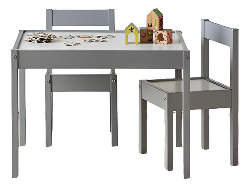 Mesa Y Sillas De Madera Color Gris Blanco Para Niños 3 Pzs