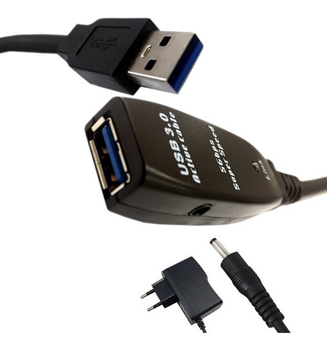 Extensão Usb 3.0 Amplificada Com Fonte Bivolt De 20 Metros