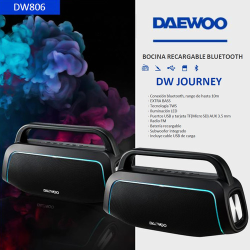 Bocina Bluetooth Daewoo Recargable Radio Fm Tws Dw806 Negro