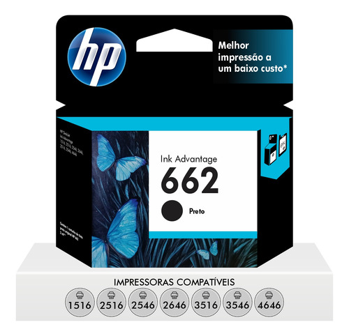 Cartucho Hp 662 Original Cz103ab Preto Impressoras 2515, 2516, 3515, 3516 E 4646