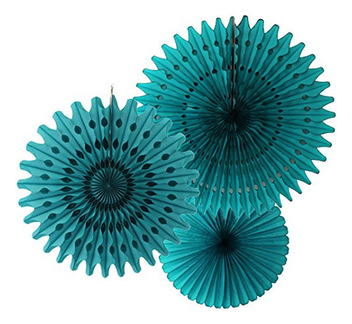 Serpentinas - Set Of 3 Honeycomb Tissue Fans, Teal (13-21 In