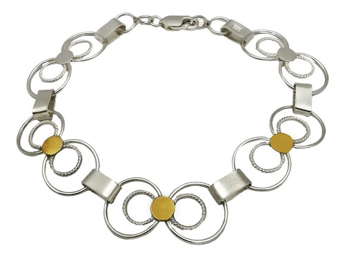 Pulsera Rustica Plata Oro 18k Argollas Redonda Exclusiva