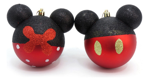 Kit 2 Bolas Para Arvore De Natal Mickey Mouse Minnie 10cm