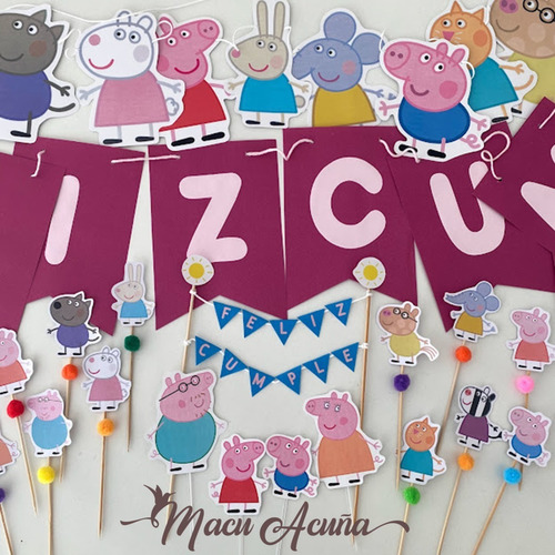 Guirnalda Papel Banderin Feliz Cumple + Peppa Pig X8 Figuras