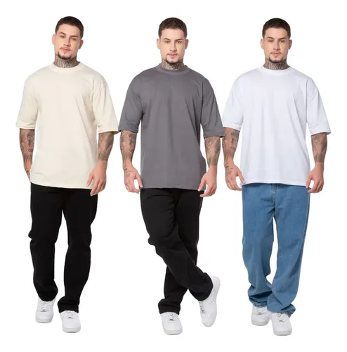 Kit 3 Camiseta Oversized Streetwear Premium Algodão
