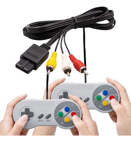 Cabo Super Snes Av Audio Video Compativel + 2 Controles