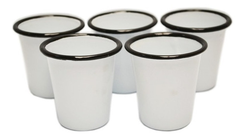 Imagen 1 de 2 de Caja De 6 Vasos Enlozados Blancos Borde Negro.