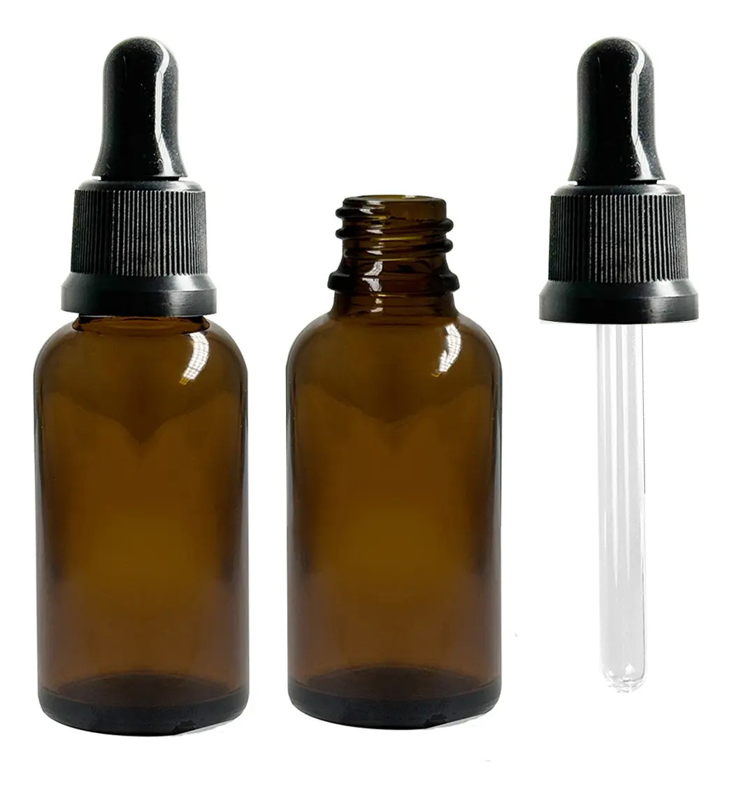 Vidro Âmbar 30ml conta-gotas canula RN Embalagens kit 30 und cor preta