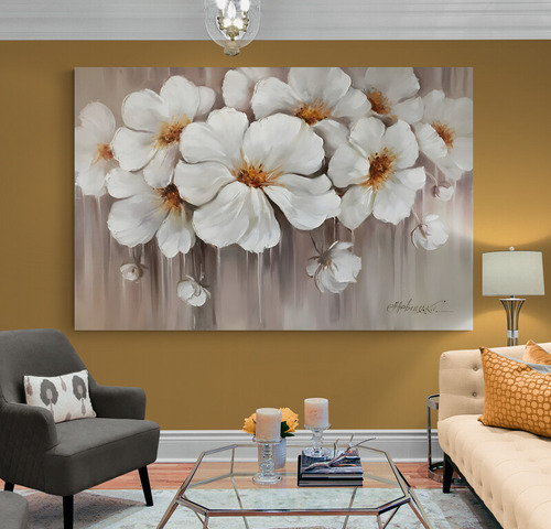 Cuadro Lienzo Tayrona Store Pint Flores Blancas 395 50x35cm