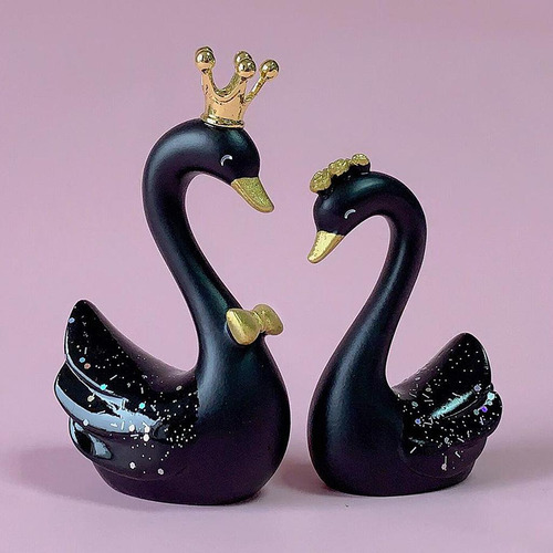 Resina Cisne Estatua De Pie Escultura Arte Novedad Negro