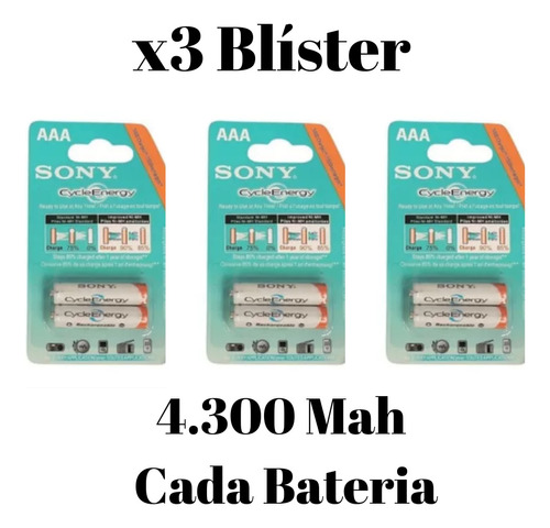 Baterías Recargables Aaa Sony 4 Pilas/ 4.300 Mah 1.2 V