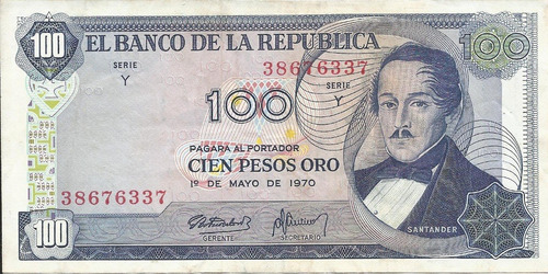 Colombia 100 Pesos 1 Mayo 1970