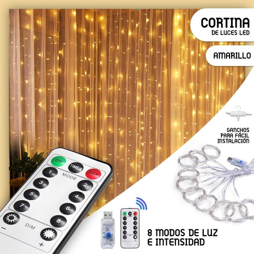 Cortinas Serie Luces 3x3m Led, Usb,control Remoto, 2 Colores